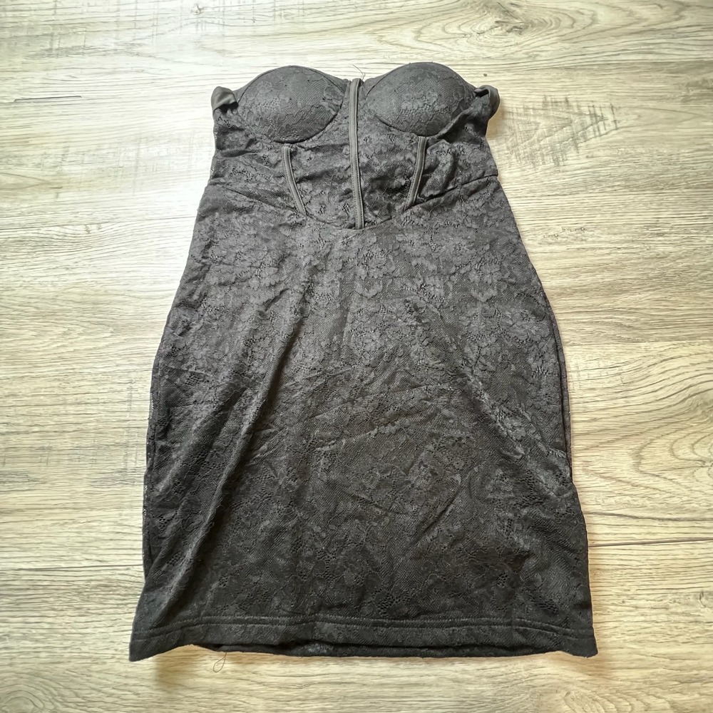 SHEIN Lace Corset Dress Womens Small Black Strapless Bodycon Mini Party Goth - Picture 1 of 9